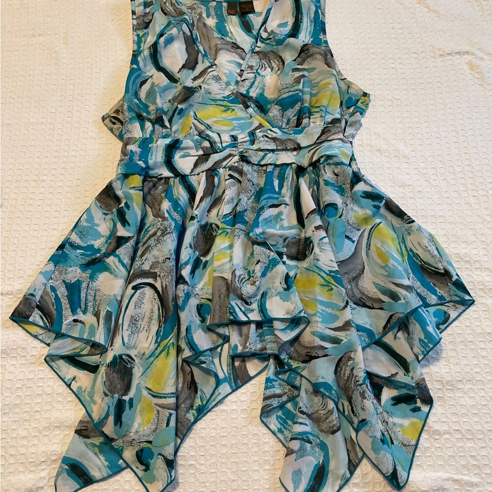 Sere Nade New York Abstract Teal & Aqua Blouse